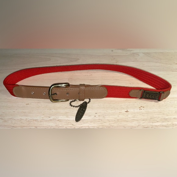 Lee Vintage 80s womens canvas and leather red tan belt size 28 30 medium - Picture 1 of 6